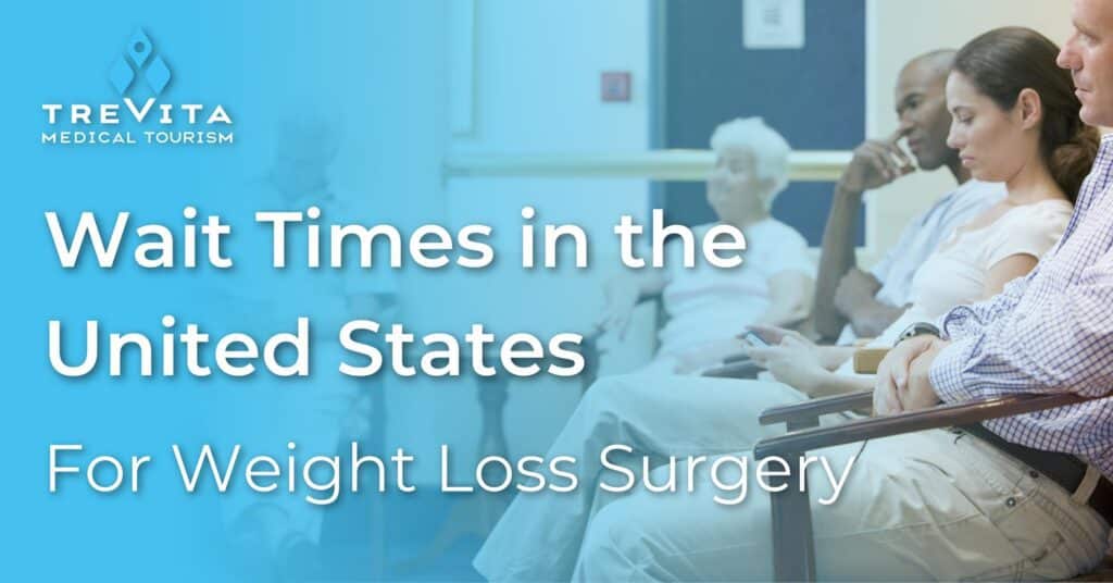 Illustration depicting wait times for weight loss surgery in the United States.