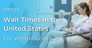 Illustration depicting wait times for weight loss surgery in the United States.